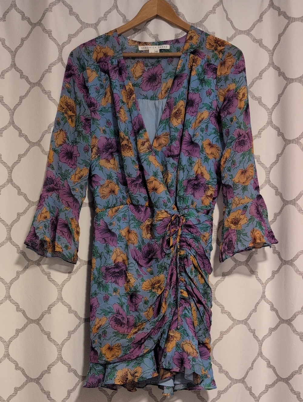Veronica Beard Sean Silk Floral Ruched Flared Chiffon Floral Mini Dress